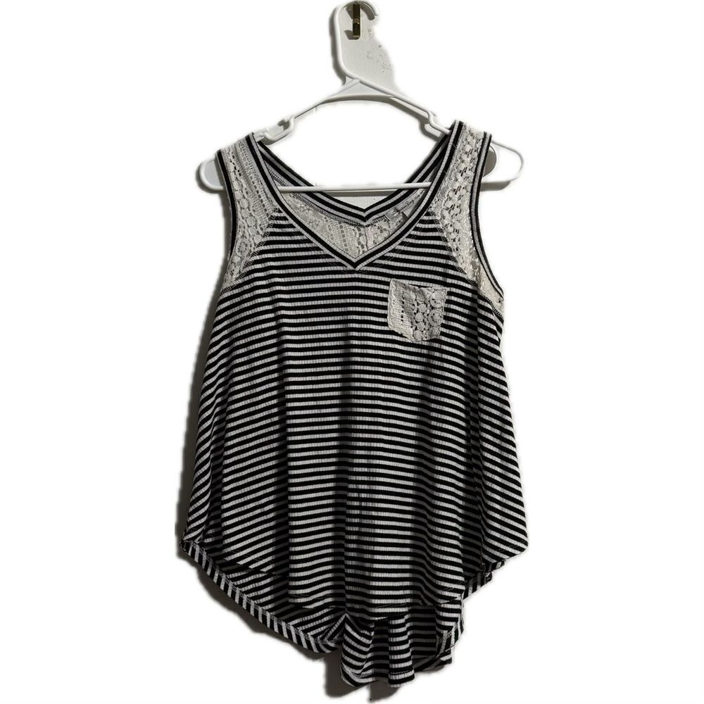 American Rag Black and White Asymmetrical Sleeveless Tank Top‎